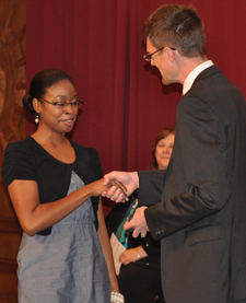 Student receiving ring