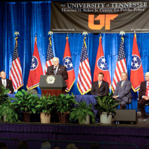 Dick Cheney speaks at the groundbreaking ceremony for the Baker Center in 2005.
