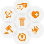A set of icons symbolizing various research activities