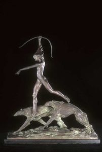 Diana With Wolfhounds, 1921, Harriet Whitney Frishmuth, bronze cast, bequest of Frederick Bonham, 1958.5.115