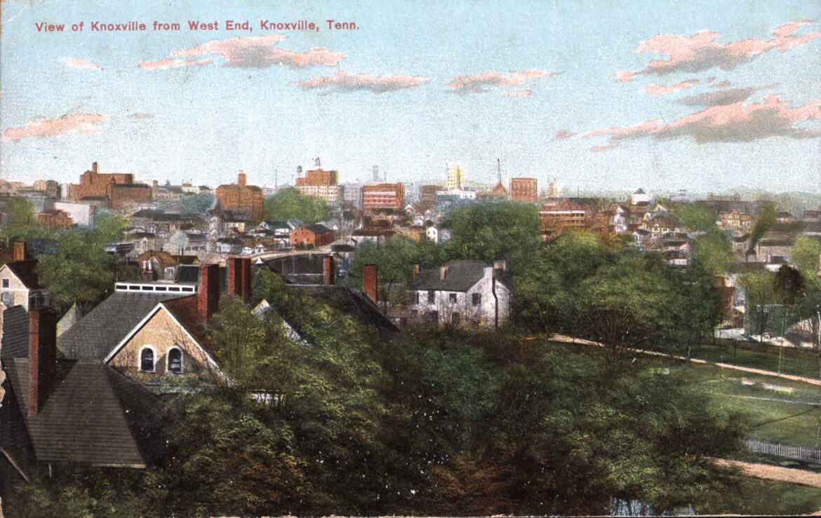 A colorized postcard of Knoxville from the 1950s