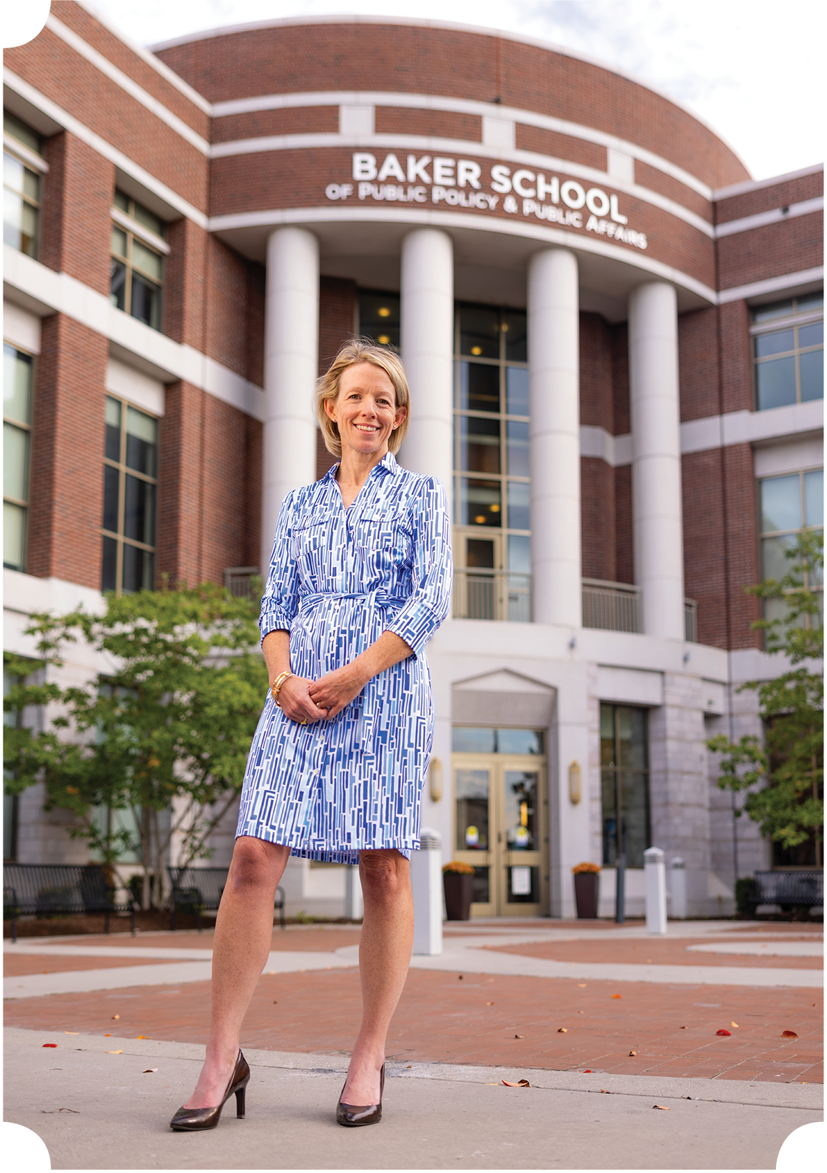 Marianne Wanamaker stands outside the Baker School of Public Policy and Public Affairs