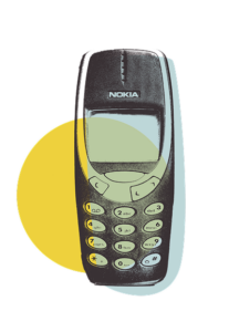 Funky graphic of an old Nokia cellphone circa 2002
