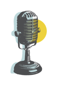 Funky graphic of an old tabletop radio station microphone