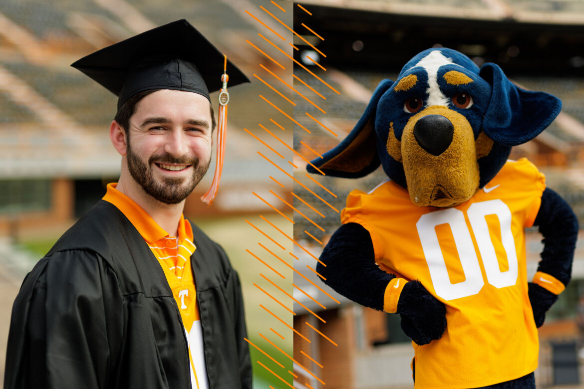 Connor and his alter ego, Mascot Smokey